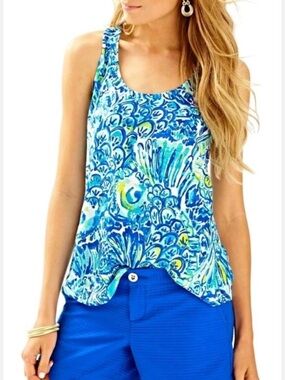 Lilly Pulitzer Cordelia Racerback Tank Top Blue Crush After Party Size S Resort